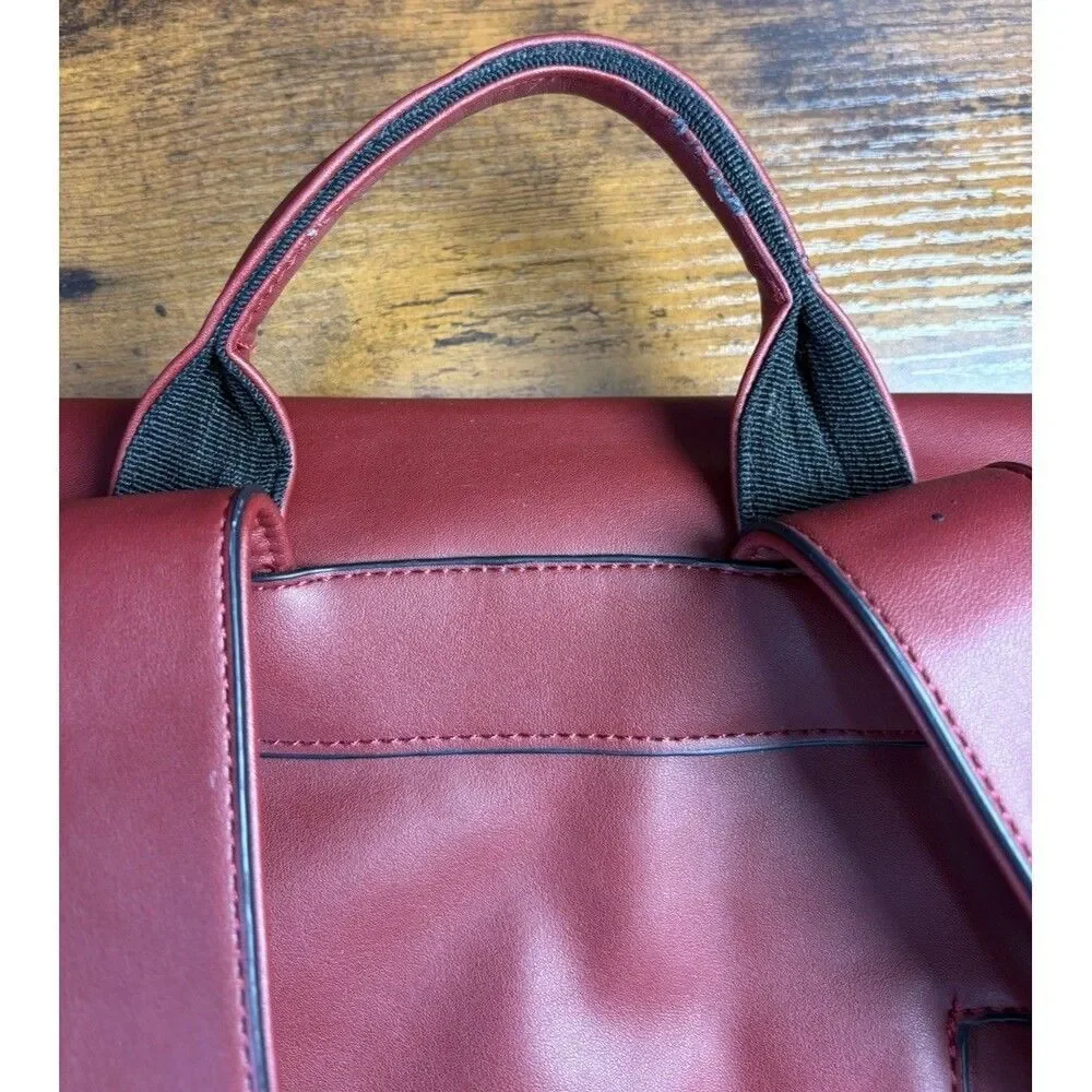 Estarer Vegan Leather Backpack Burgundy Red Fits 15.6
